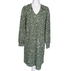 Ichi Women’s Shirt Dress Kate Print Green White Floral Long Sleeve Stretch Sz S